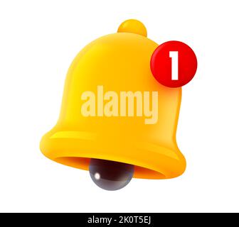 A yellow golden bell with reminder number isolated on white background. Notification sign. Vector illustration Stock Vector