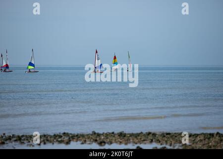 Sail boating lesson at Littlehampton in West Sussex, England Stock Photo