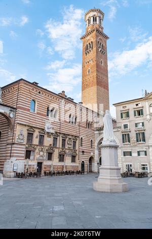 portrait view of Torre dei lamberti bell tower, Verona, Italy Stock Photo