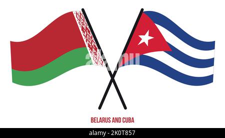 Belarus and Cuba Flags Crossed And Waving Flat Style. Official Proportion. Correct Colors. Stock Vector