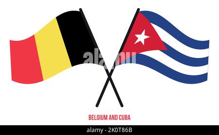 Belgium and Cuba Flags Crossed And Waving Flat Style. Official Proportion. Correct Colors. Stock Vector