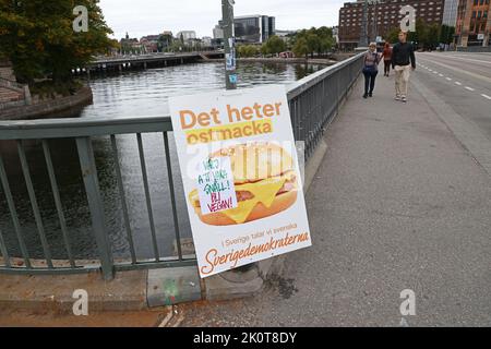 The Swedish parliamentary elections, election day, during Sunday in Stockholm, Sweden. Election signs from The Sweden Democrats (Swedish: Sverigedemokraterna). Stock Photo