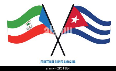 Equatorial Guinea and Cuba Flags Crossed And Waving Flat Style. Official Proportion. Stock Vector