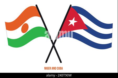 Niger and Cuba Flags Crossed And Waving Flat Style. Official Proportion. Correct Colors. Stock Vector