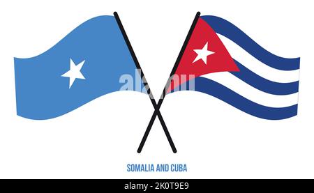 Somalia and Cuba Flags Crossed And Waving Flat Style. Official Proportion. Correct Colors. Stock Vector