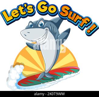 Cute shark cartoon character surfing illustration Stock Vector Image ...