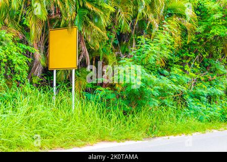 Blank empty yellow typical Asian street road sign on Koh Samui Ko Samui island in Surat Thani Thailand. Stock Photo
