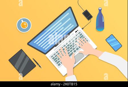 Laptop Office Workspace Illustration Tablet Pen Typing Modern Background Stock Vector