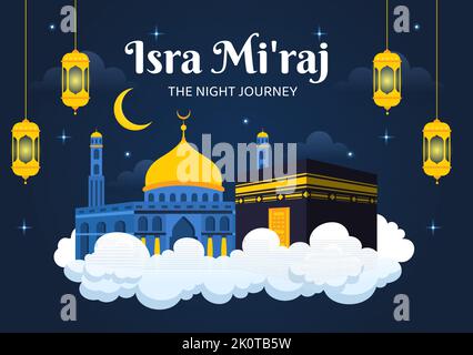 Happy Isra Miraj Nabi Muhammad SAW Template Hand Drawn Cartoon Flat Illustration Suitable for Greeting Card, Poster and Banner Stock Vector