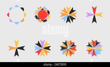 Set of geometric logos space explosion, dazzling flash. Modern bold shapes. Stock Vector