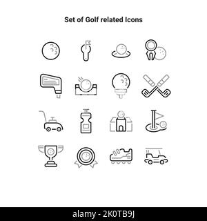 Simple Outline Set of golf icons. Linear style icons pack. Stock Vector