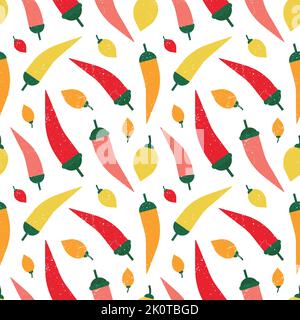 Colorful Textured Red Peppers Eco Veggies Pattern Stock Vector