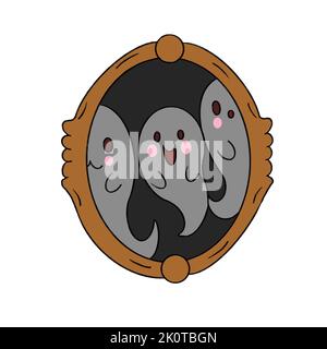 Halloween mirror with three cute ghosts illustration Stock Vector