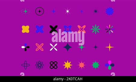 Minimal star shapes. Set of minimal icons in colors. Bauhaus in vector. Stock Vector