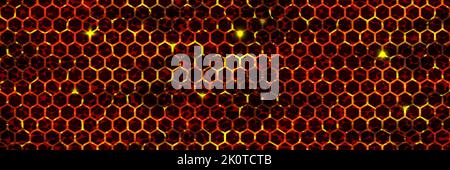 Texture of volcanic lava with honeycomb stones top view. Hot magma surface. Broken ground with liquid fire. Abstract vector background. Cracked earth. Stock Vector