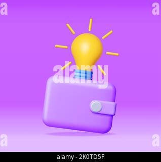 3D Light Bulb in Leather Wallet Isolated Stock Vector