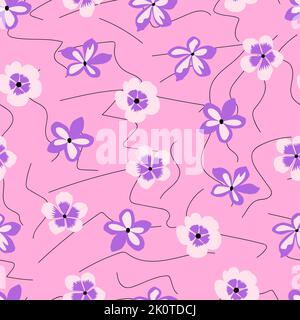 Artistic ornate floral seamless pattern design of abstract flowers and lines. Repeat texture background for surface printing Stock Vector