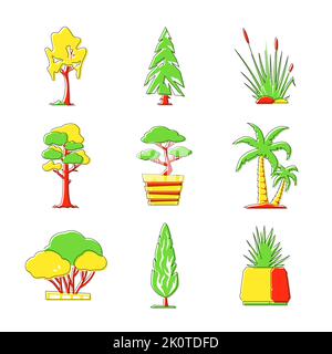 Indoor and wild plants - line design style objects set Stock Vector