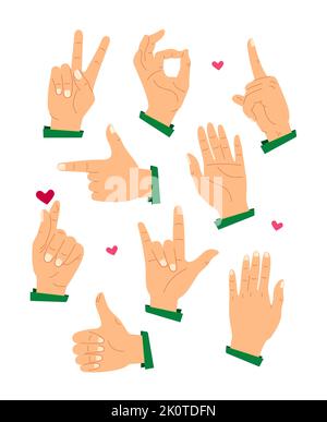 Communication with gestures - set of flat design style illustrations Stock Vector