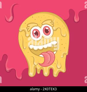 Isolated cute yellow monster with slime body and tongue out Vector Stock Vector