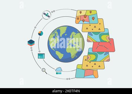 Geographic Information System. GIS Spatial Data Layers Concept for Business Analysis. Vector illustration. Stock Vector