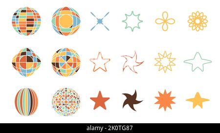 Colorful 90s style geometric shape set. Trendy flat with retro decoration. Stock Vector
