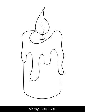 Candle. Vector illustration. Outline on an isolated background. Doodle style. Sketch. Coloring book for children. Magic attribute. The hot wax runs of Stock Vector