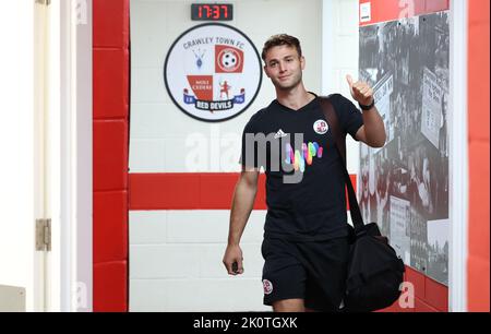 Crawley, UK. 13th Sep, 2022. Action during the EFL League Two match between Crawley Town and Stockport County at the Broadfield Stadium. 13th September 2022 Credit: James Boardman/Alamy Live News