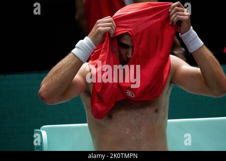 Valencia, Spain, September  13, 2022.   during  Davis Cup  match between Vasek Pospisil  of Canada and  Hong Seong Chan of Korea Rep.  Photo by Jose Miguel Fernandez /Alamy Live News ) Stock Photo