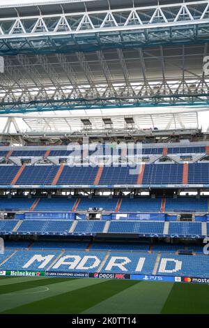 Madrid, Spain. 13th Sep, 2022. Soccer: Champions League, Group Stage, Group F, before Matchday 2 Real Madrid - RB Leipzig. View of the Santiago Bernabeu stadium. Credit: Jan Woitas/dpa/Alamy Live News Stock Photo