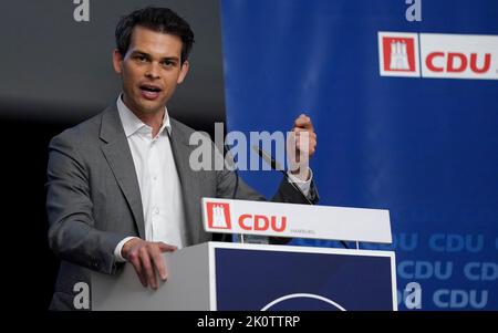 Hamburg, Germany. 13th Sep, 2022. Christoph Ploß, party chairman of the CDU in Hamburg, speaks at the state committee of the CDU Hamburg in the music hall in the Besenbinderhof. Credit: Marcus Brandt/dpa/Alamy Live News Stock Photo