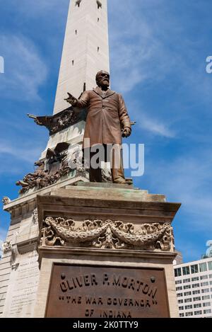 Indianapolis, Indiana - United States - July 29th, 2022: Statue of Oliver P. Morton by artist by Franklin Simmons at The Soldiers and Sailors Monument Stock Photo