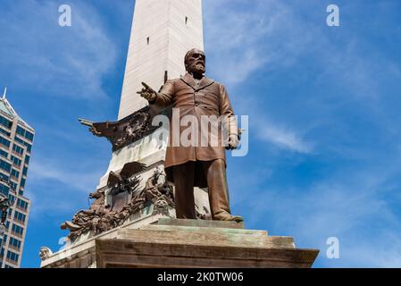 Indianapolis, Indiana - United States - July 29th, 2022: Statue of Oliver P. Morton by artist by Franklin Simmons at The Soldiers and Sailors Monument Stock Photo