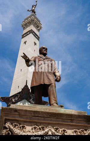 Indianapolis, Indiana - United States - July 29th, 2022: Statue of Oliver P. Morton by artist by Franklin Simmons at The Soldiers and Sailors Monument Stock Photo