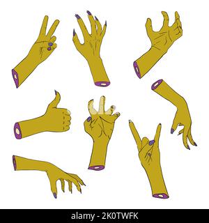 Halloween zombie hands collection pack Vector illustration Stock Vector