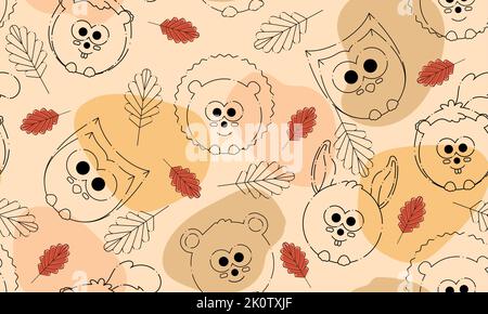Colored autumn seamless pattern background with cute animals Vector Stock Vector