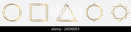 Set of geometric golden frames. Art deco style. Can use for invitations, wedding, premium decor. Vector illustration isolated on transparent backgroun Stock Vector