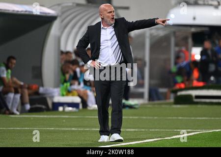 Pilsen, Czech Republic. 13th Sep, 2022. Coach of Viktoria Plzen Michal Bilek gestures during the Viktoria Plzen vs Inter Milan, 2nd round of group C of football Champions' League match in Pilsen, Czech Republic, September 13, 2022. Credit: Michal Kamaryt/CTK Photo/Alamy Live News Stock Photo