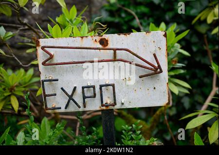 An old rusty "expo" sign. Stock Photo