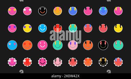 Cool trendy retro stickers with smile faces, cartoon comic label patches.  Stock Vector