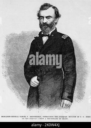 Portrait of Brigadier General Samuel Peter Heintzelman, commanding the Occoquan Division of the U.S. Army on the Potomac River. 1861. 19th century American Civil War illustration from Frank Leslie's Illustrated Newspaper Stock Photo