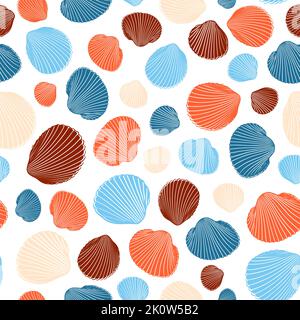 Sea Shell Beach Pattern In Blue Orange Brown Stock Vector