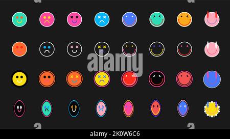 Seamless pattern with y2k trendy retro stickers with smile faces Stock Vector