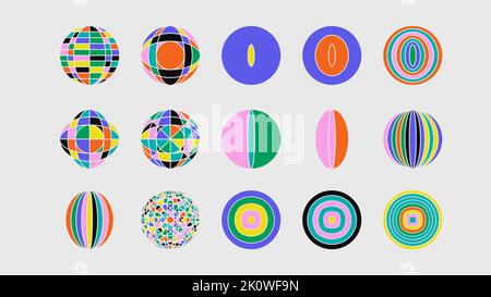 Bauhaus elements. Modern geometric abstract shapes in minimal style. Brutalism basic forms, lines, eye, circles and patterns, art vector set. Colorful Stock Vector
