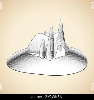 Illustration of Scratchboard Engraved Fairytale House and Tall Trees with White Fill Stock Vector