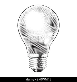 Illustration of Scratchboard Engraved Lightbulb Stock Vector