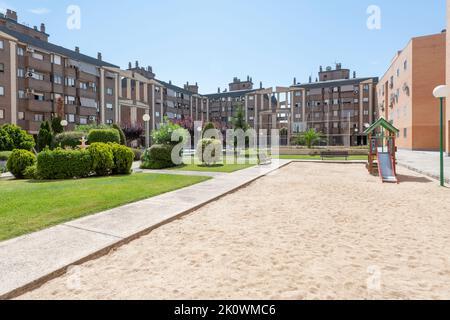 Common areas for children's recreation in an urbanization of residential buildings with a large garden Stock Photo