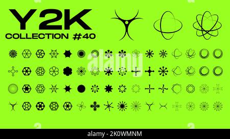 Vector set of flower and star shapes. Y2k shapes of shine, sun Stock Vector