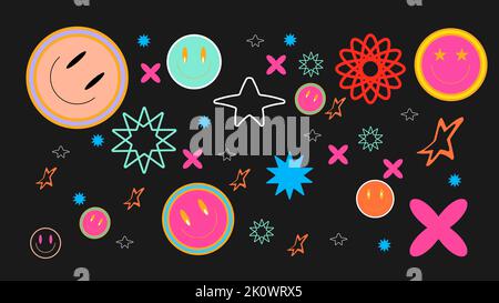 Cool trendy retro stickers with smile faces, cartoon comic label patches.  Stock Vector