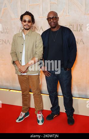Kim Chapiron and Oxmo Puccino attend 'Athena' Netflix Paris film Premiere At Salle Pleyel on September 13, 2022 in Paris, France. Photo by Nasser Berzane/ABACAPRESS.COM Stock Photo